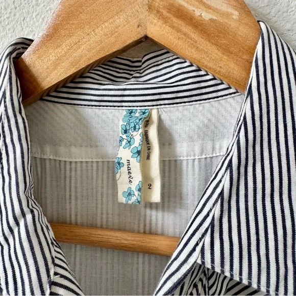 Anthropologie Maeve Dark Grey and White Striped Collared Shirt Dress 2 - Picture 3 of 7